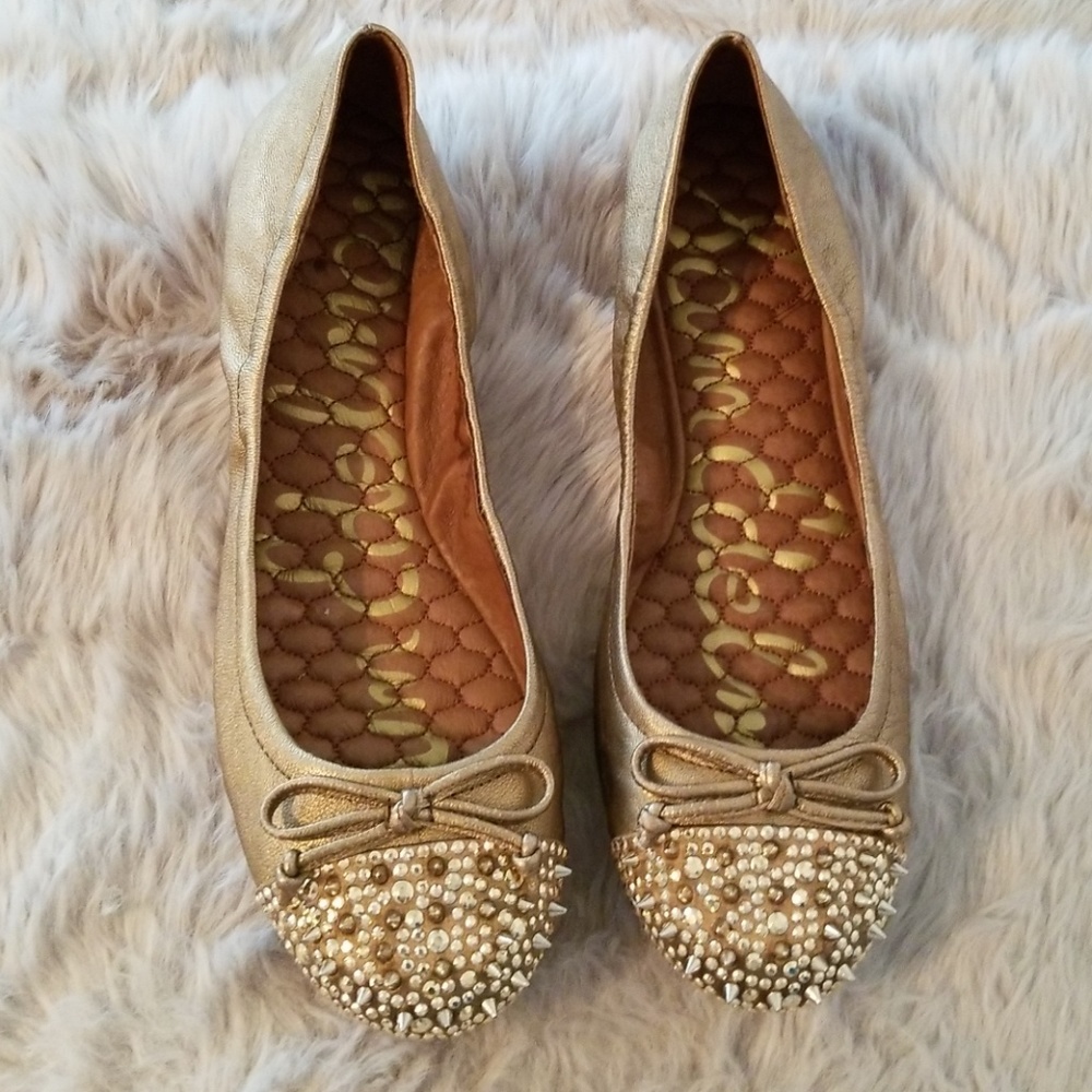 SAM EDELMAN NEW gold  leather Ballet Flat